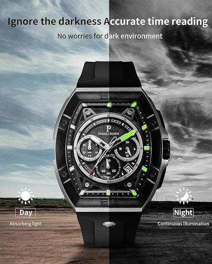 Paras Crown Watches for Men Tonneau 5ATM Waterproof Quartz Luxury Chronograph Analog Men's Wrist Watches Stainless Steel Case Mens Watches