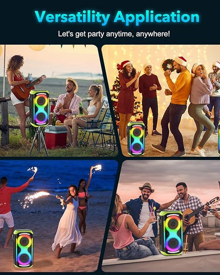 Bluetooth Speaker 160W Loud Wireless Outdoor Portable Big Powerful Deep Bass Sound TWS Large Home Party Speakers with Subwoofer LED Lights