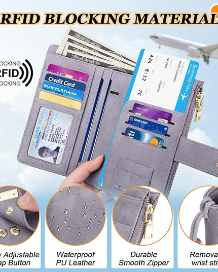 HUANLANG Passport Holder with Airtag for Women/Men, Airtag Passport Wallet for Travel Leather Passport Holder RFID Blocking,Travel Passport Walelt with Credit Card Holder