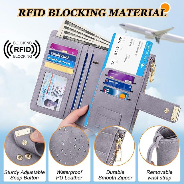 HUANLANG Passport Holder with Airtag for Women/Men, Airtag Passport Wallet for Travel Leather Passport Holder RFID Blocking,Travel Passport Walelt with Credit Card Holder