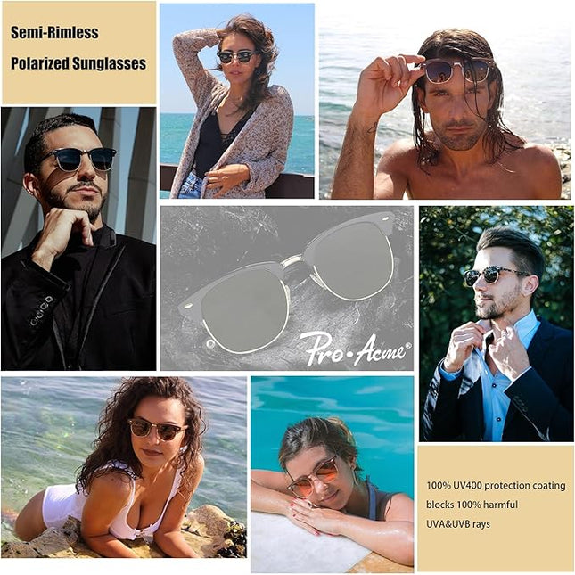 Pro Acme Semi-Rimless Polarized Sunglasses UV 400 Protection for Women Men
