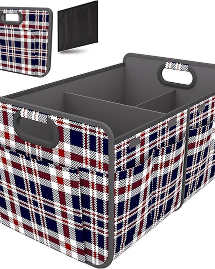 Homeve Trunk Organizer, Car Storage, Reinforced Handles, Collapsible Multi-Compartment, Foldable, Waterproof, Sturdy, 600D Oxford Polyester For Car, SUV, Mini-Van, Navy Blue Ripple, 2 Compart