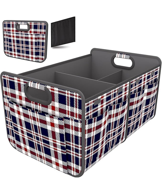 Homeve Trunk Organizer, Car Storage, Reinforced Handles, Collapsible Multi-Compartment, Foldable, Waterproof, Sturdy, 600D Oxford Polyester For Car, SUV, Mini-Van, Navy Blue Ripple, 2 Compart