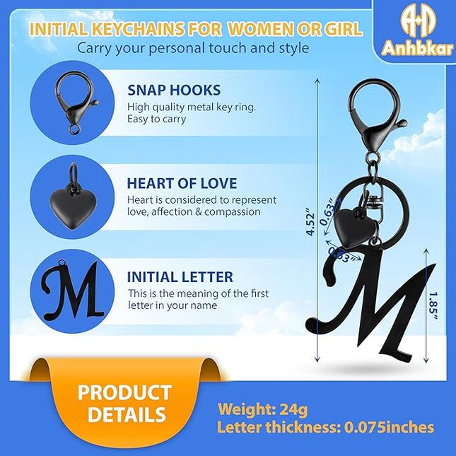 A-Z Heart Initial Letter Keychain, Stainless Steel Alphabet Charm for Handbags, Gift for Women and Girls