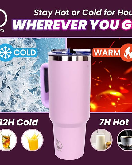 40oz Insulated Tumbler with Handle, Leakproof Straw Lid & Carry Handle - Double Wall Vacuum Insulation Keeps Ice 24 Hours, BPA Free Stainless Steel Water Bottle (Charcoal black)