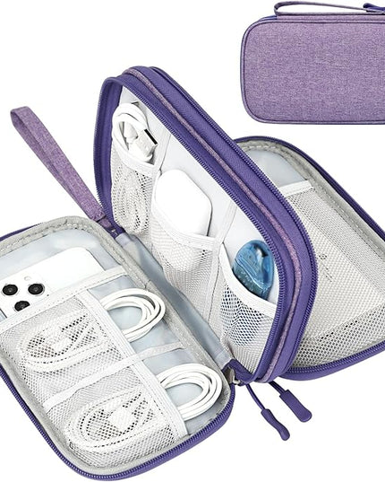 FYY Electronic Organizer, Travel Cable Organizer Bag Pouch Electronic Accessories Carry Case Portable Waterproof Double Layers Storage Bag for Cable, Cord, Charger, Phone, Medium Size, Dark Purple