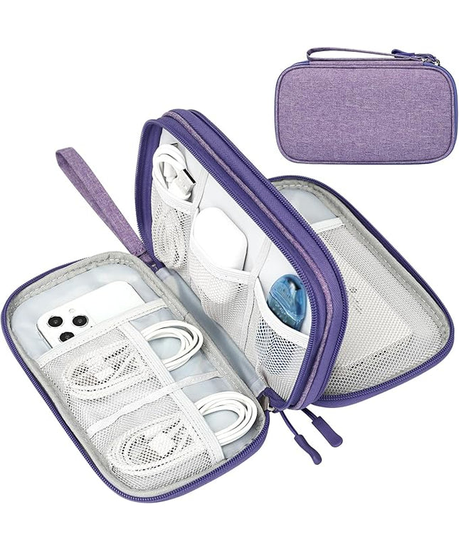 FYY Electronic Organizer, Travel Cable Organizer Bag Pouch Electronic Accessories Carry Case Portable Waterproof Double Layers Storage Bag for Cable, Cord, Charger, Phone, Medium Size, Dark Purple