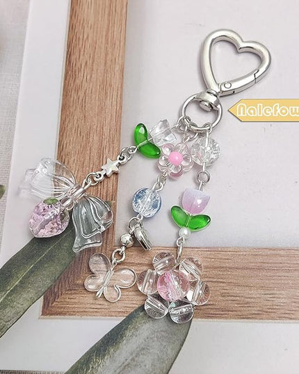Keychain Bag Accessories Cute Cherry Strawberry Flower Keychains Accessories Decor for Keys Bags Purses Gift
