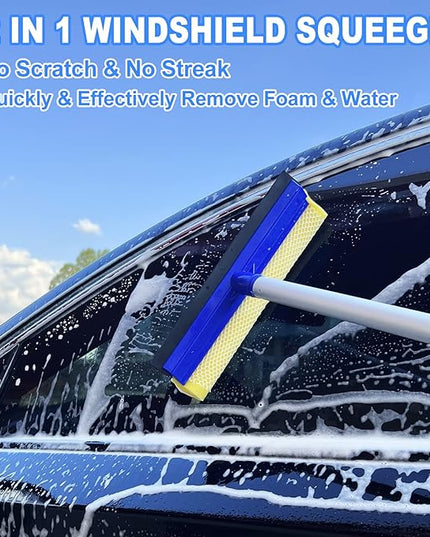 62'' Car Wash Brush Kit Mitt Mop Sponge with Long Handle, 1 Chenille Scratch-Free Replacement Head, Windshield Window Squeegee,Car Duster,Car Detailing Brushes,Tower,Car Cleaning Kit for Cars RV Truck