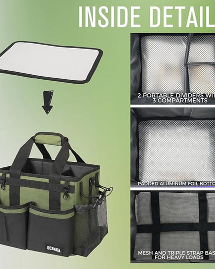 Compact Wearable Cleaning Caddy, Small Cleaning Caddy Supplies Organizer with Handle & Shoulder Straps for Housekeepers, Under Sink & Car Cleaning Tool Organizers Bag (Armygreen)