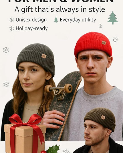 TOP-EX PolarWool™ 100% Merino Wool Fisherman Beanie Hat | Soft Single Layer Warm Short Sailor Trawler Cap for Men Women