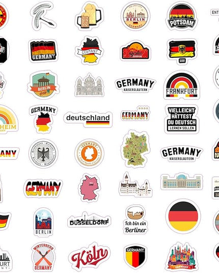 BulbaCraft Germany Stickers for Water Bottle and Laptop - Cultural Party Supplies & Decorations, Waterproof Vinyl German Decals, Germany Flag and Icon Stickers Laptop Decals, Gifts for Women & Men