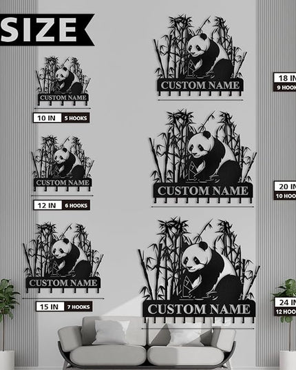 Dyoart Bamboo Panda Animal Wall Key Holder | Metal Key Organizer with Hooks | Coat Rack & Wall Decor for Front Door & Hallway