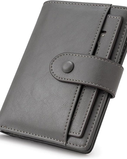 Alldaily Small RFID Blocking Leather Wallet for Women, Bifold with 10 Card Slots and Zipper Pocket (Grey)
