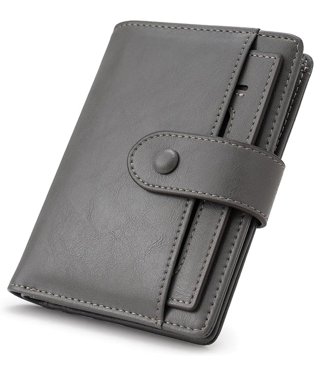 Alldaily Small RFID Blocking Leather Wallet for Women, Bifold with 10 Card Slots and Zipper Pocket (Grey)