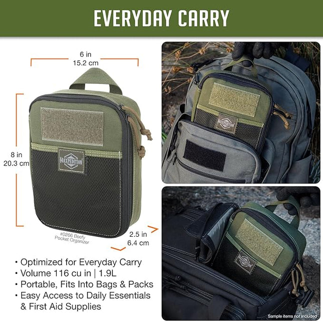 MAXPEDITION Beefy Pocket Organizer, Compact, MOLLE-Compatible, 1000D Nylon Tactical Pouch, Everyday Carry Tool and Gear Storage for Outdoor, Tactical, Survival, 0266