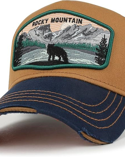 ililily Premium Howels Embroidery Vintage Baseball Cap Distressed Trucker Hat