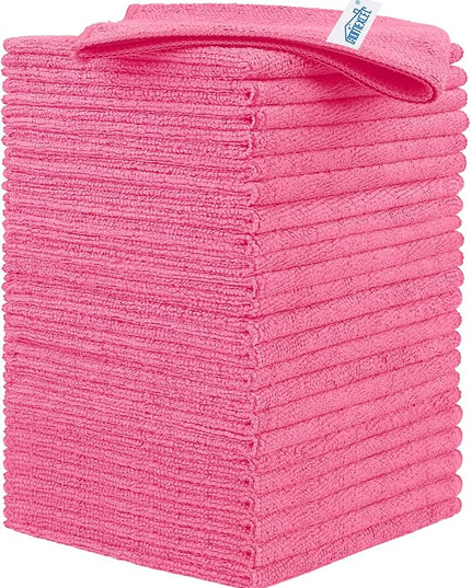 HOMEXCEL Pink Microfiber Cleaning Cloth, 24 Pack Cleaning Towels for Kitchen, Lint Free, Scratch-Free, Highly Absorbent, and Reusable Cleaning Rags for House, Window and Glass, Cars, 11.5 X11.5 inch
