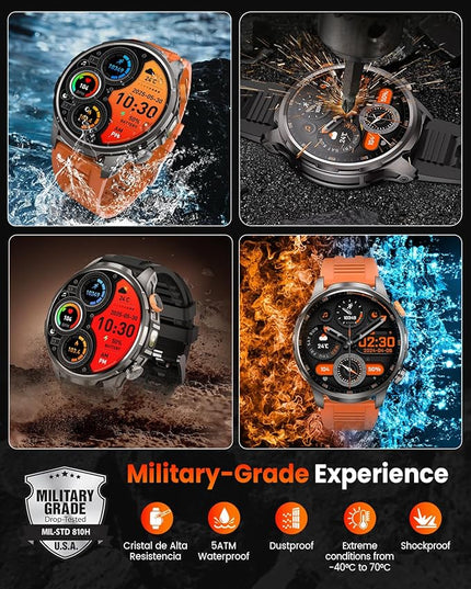 Military Smart Watches for Men, 1.91" Men's Smart Watch with 1000mAh/5 ATM Waterproof/LED Flashlight/110+ Sport Modes/Heart Rate/SpO2/Sleep Monitor, Fitness Tracker Watch for Android & iPhone (Black)