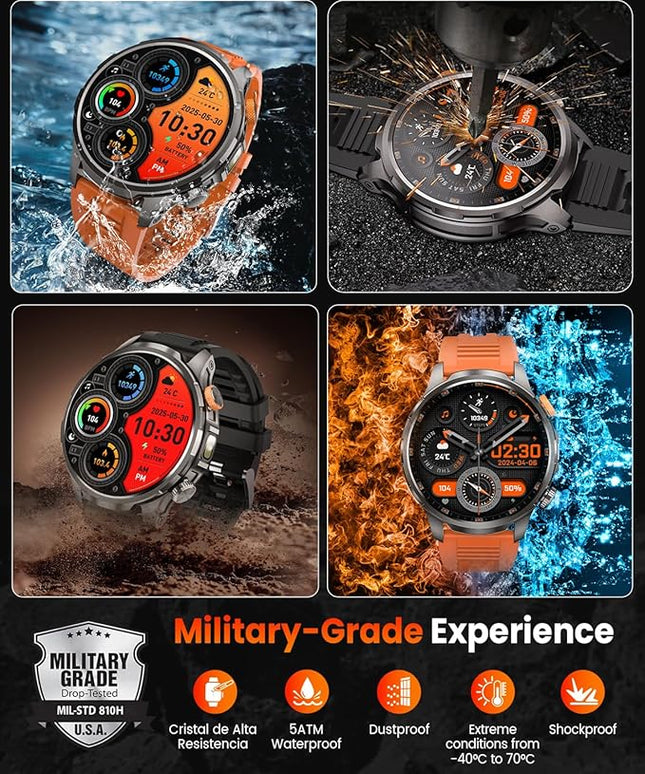 Military Smart Watches for Men, 1.91" Men's Smart Watch with 1000mAh/5 ATM Waterproof/LED Flashlight/110+ Sport Modes/Heart Rate/SpO2/Sleep Monitor, Fitness Tracker Watch for Android & iPhone (Black)