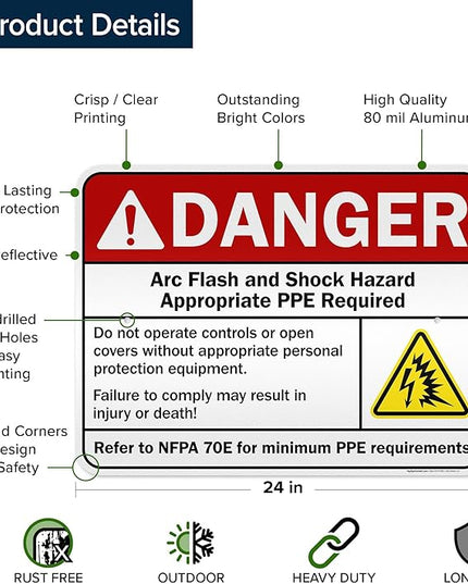 Danger Arc Flash And Shock Hazard Appropriate PPE Required Sign, 18x24 Inches, 3M EGP Reflective .080 Aluminum, Fade Resistant, Made in USA by My Sign Center