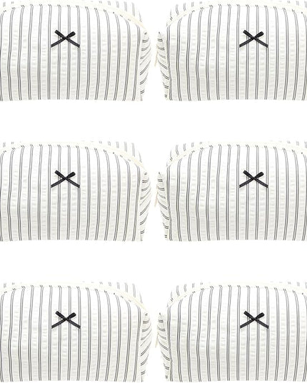 PAZIMIIK 6PCS Cozy Makeup Bag Small Aesthetic Travel Zipper Cosmetic Pouch for Women Make Up Beauty Accessories Brushes, Stripe Black