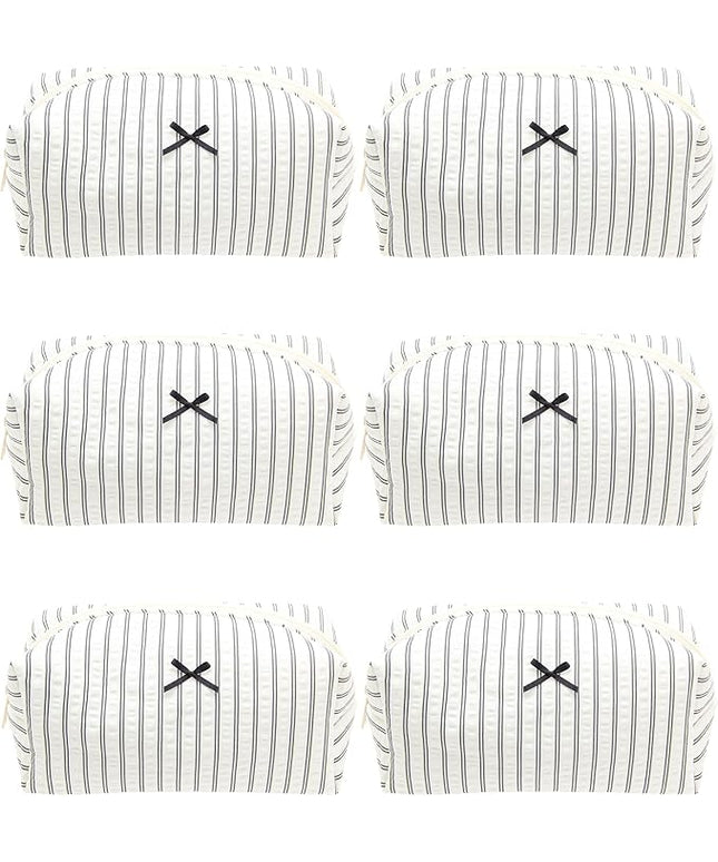 PAZIMIIK 6PCS Cozy Makeup Bag Small Aesthetic Travel Zipper Cosmetic Pouch for Women Make Up Beauty Accessories Brushes, Stripe Black