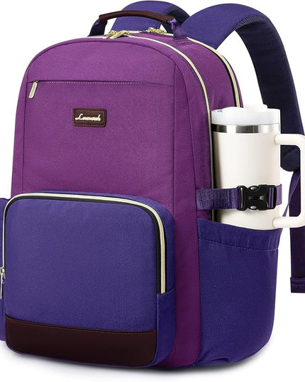 LOVEVOOK Laptop Backpack for Women with Pouch Pocket for Large Capacity Cup,15.6 Inch Laptop Computer Bag Travel Backpack Purse,Waterproof Work Business College Teacher Backpack,Purple Red-Blue Purple