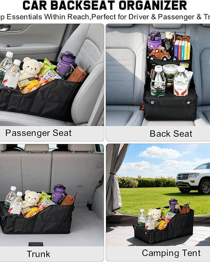 Car Organizer and Storage 5-in-1 Set with Front Seat Organizer, Backseat Organizer, Car Trash Can & 2 Headrest Hooks, Universal Car Storage Accessories for SUV Truck & Sedan Vehicle