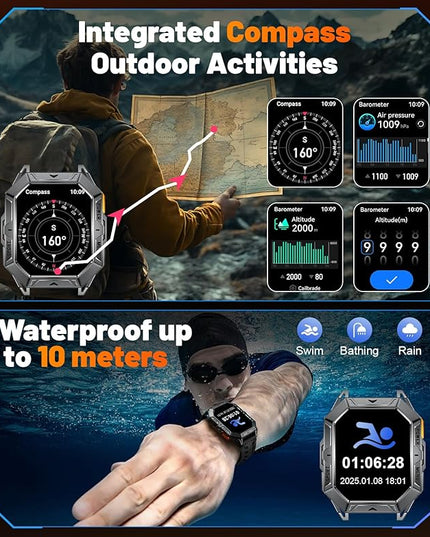 LIGE Military Smart Watches for Men(Answer/Make Calls),100-Day Battery Life,2.13" AMOLED Outdoor Sports Smartwatch with Compass,Heart Rate/Sleep Monitor Fitness Tracker for Android iOS,AI Voice