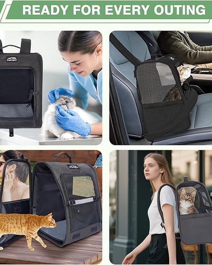 Dog Carrier Backpack for Cats and Puppies,up to 13 lbs,Portable and Breathable Mesh, Storage Pockets, and Built-in Safety,Pet Carrier for Hiking and Outdoor Use,Black