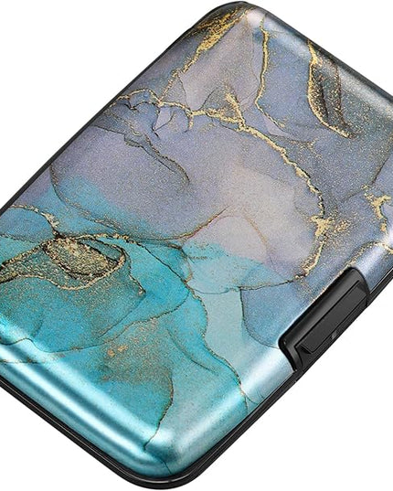 ELFISH Mini RFID Aluminum Wallet Credit Cards Holder Business Card Case Metal ID Case for Men Women（Blue Purple Marble