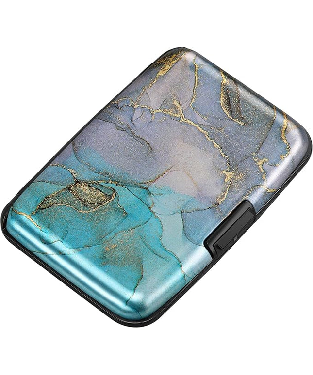 ELFISH Mini RFID Aluminum Wallet Credit Cards Holder Business Card Case Metal ID Case for Men Women（Blue Purple Marble