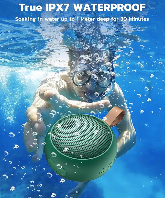 IPX7 Waterproof Shower Portable Bluetooth Speaker, Small Speaker Wireless Bluetooth with Loud Sound, Support TF Care/Built-in Mic- for Carabiner, Beach, Camping, Hiking, Pool, Great Gift (Green)