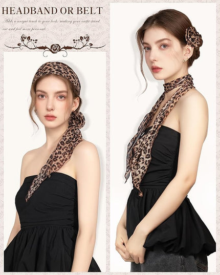 Chiffon Scarf for Women, Removable Flower Neck Scarf Light Soft Fashion Rose Scarves Versatile Headband or Hair Band