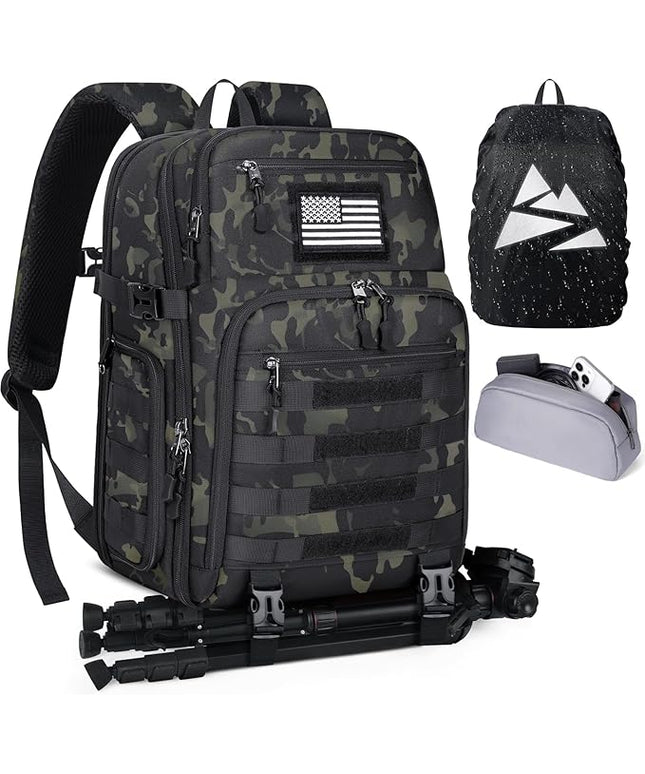 SDYSM Camera Backpack Bag Professional for DSLR/SLR Mirrorless Camera Waterproof 15.6 inch Tactical Camera Bags for Photographers with Rain Cover, Tripod Holder, Small Bag Photography Backpack Case