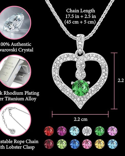 TRYNDI Birthstone Necklace for Women - Infinity 12 Months Birthstone Necklace, Christmas Gifts for Wife, Daughter, Girlfriend, Mom - Mother’s Day, Valentine’s, Anniversary, Birthday Gift for Her