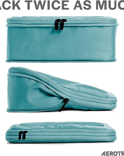 Aerotrunk Compression Packing Cubes for Travel - Luggage Organizer Bags - Double Zipper Packing Cubes for Suitcases (2-Pack, Teal)