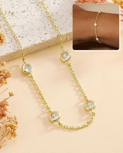 FUNEIA Dainty Silver Gold Bracelets for Women Trendy Non Tarnish 14K Gold Plated Waterproof Diamond Bracelets Cute Stackable Heart Butterfly Clover Cross Evil Eye Charm Bracelet Stack Jewelry Gifts