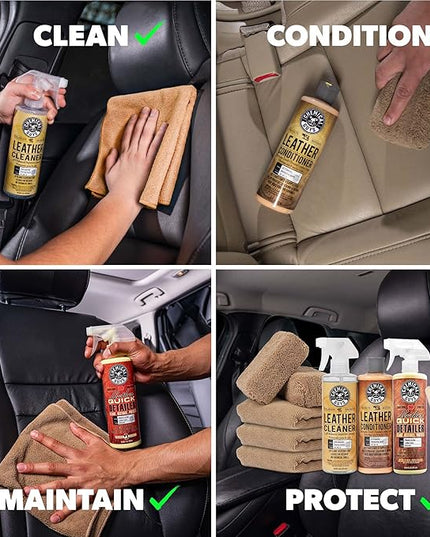 Chemical Guys Leather Cleaner and Conditioner Detailing Kit - Leather Care Kit For Natural, Synthetic, Faux, Pleather, and More for Car Interiors, Apparel, Furniture, Boots & Accessories - 9 Items
