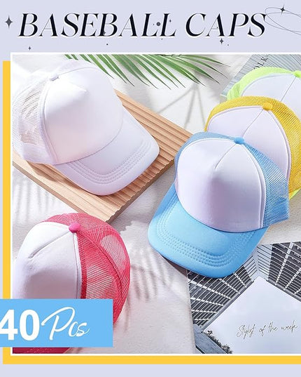 Hercicy 40 Pack Sublimation Blank Trucker Hat Bulk Baseball Cap Adjustable Mesh Unisex Polyester Hat Heat Transfer