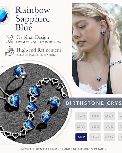Leafael Infinity Love Heart Link Bracelets, Birthstone or Healing Stone Crystal Bracelet for Women, Silver Tone Jewelry Gifts for Her, 7-inch Chain and 2-inch Extender