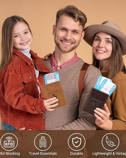 BIAOTIE Premium Leather Passport Holder Covers, Rfid Travel Wallet Passport Document Holder, Travel Essentials Wallet Cover Case for Men and Women (Light Brown)