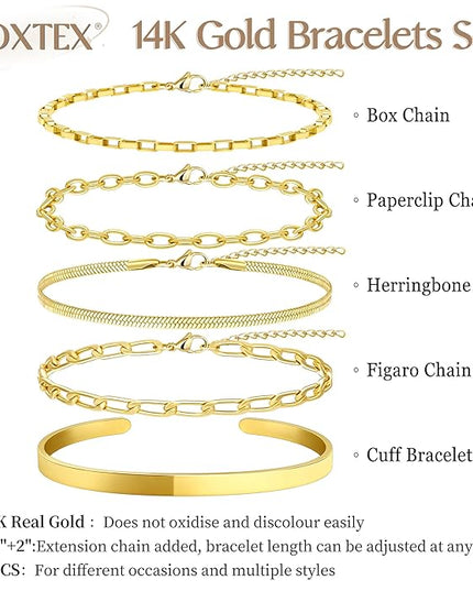 Gold Bracelets Set for Women Stack, Dainty Thick Bracelets Stack for Women Trendy, Simple Thin Gold Plated Cuff Stackable Bracelets With Beaded Cuban Paperclip Snake Rope Bangle Hand Chain Jewelry Gifts for Women Non Tainish