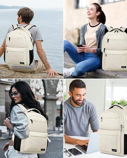 Teen Girls School Backpack 15.6 Inch Laptop Bookbag - Water Resistant College Backpack for Students, Lightweight & Sturdy, Beige