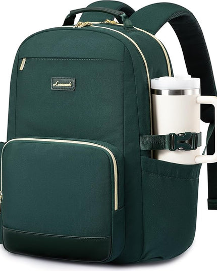 LOVEVOOK Laptop Backpack for Women with Pouch Pocket for Large Capacity Cup,18 Inch Laptop Computer Bag Travel Backpack Purse,Waterproof Work Business Backpack College Teacher Bags,Dark Green
