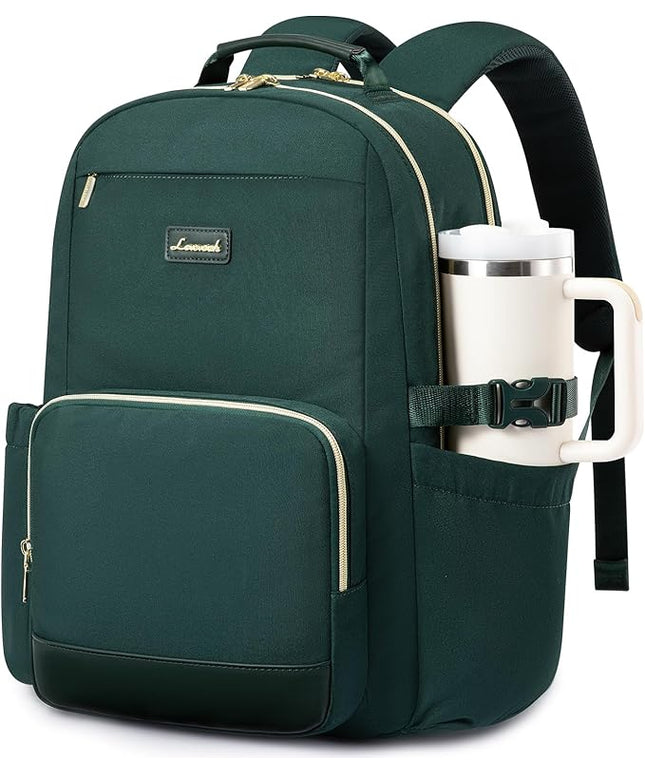 LOVEVOOK Laptop Backpack for Women with Pouch Pocket for Large Capacity Cup,18 Inch Laptop Computer Bag Travel Backpack Purse,Waterproof Work Business Backpack College Teacher Bags,Dark Green