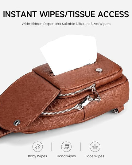 befen Anti Theft Genuine Leather Sling Bag for Women RFID Small Crossbody Bag Chest Bag Leather Fanny Packs for Travel