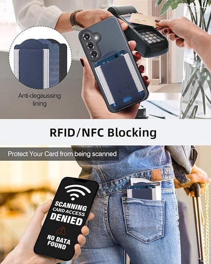 for MagSafe Wallet, Magnetic Wallet for Galaxy S25/S24 Series with Magnetic Case and iPhone 16/15/14/13/12 Series, Case Not Included, 6 Cards Holder, Vegan Leather, Minimalist Slim RFID, Navy Blue