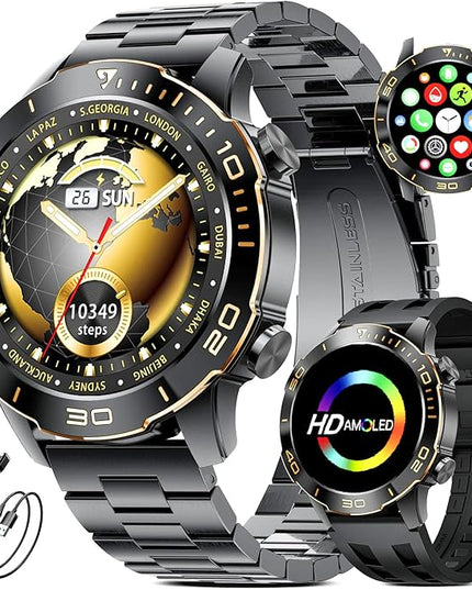 Military Smart Watch for Men(Answer/Calls),1.43''AMOLED Screen,500mAh 5ATM Waterproof,170 Sports Modes, Fitness Tracker Watch with Heart Rate/SpO2/Blood Pressure for Android/iOS,Smartwatch Black